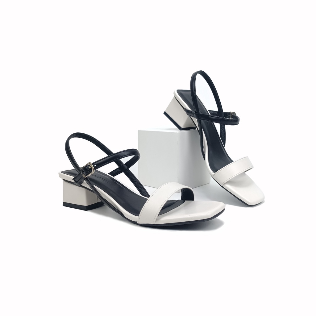 Giày Sandal cao gót đế vuông 3cm quai ngang phối màu MIX HADU C338