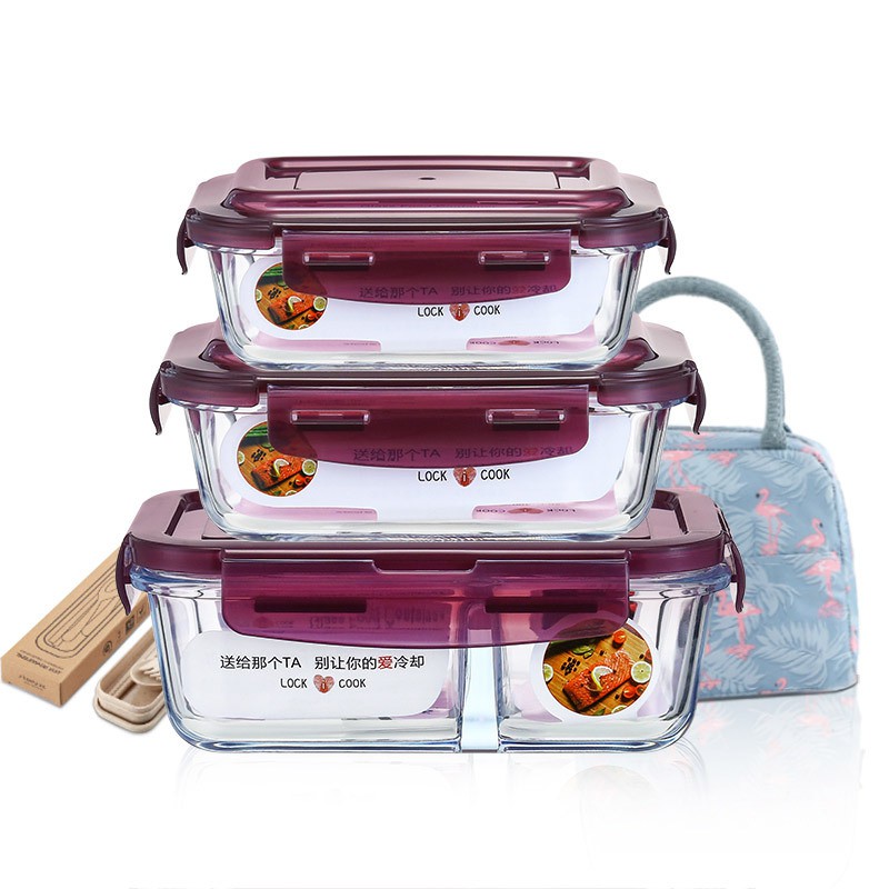 Hộp thủy tinh đựng cơm đựng thức ăn chịu nhiệt nắp gài (giao màu ngẫu nhiên) | BigBuy360 - bigbuy360.vn