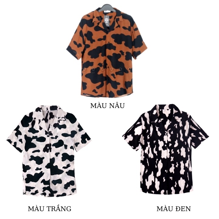 Áo sơ mi nam nữ unisex họa tiết bò sữa ngắn tay cổ bẻ 20UP form rộng 50-85kg 100% lụa cao cấp nhẹ thoáng mát không nhăn | BigBuy360 - bigbuy360.vn