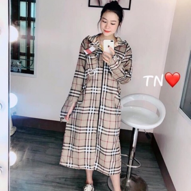 Áo chống nắng thân dài kẻ