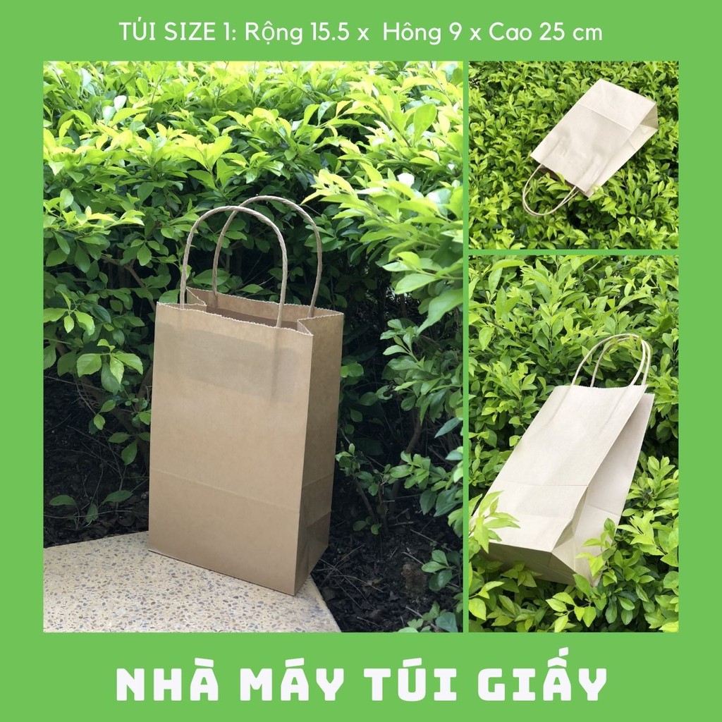 300 Chiếc TÚI GIẤY Kraft Nhật Size 1: 15,5x10x25 cm túi giấy CÓ QUAI đựng hàng 1- 1,5 kG