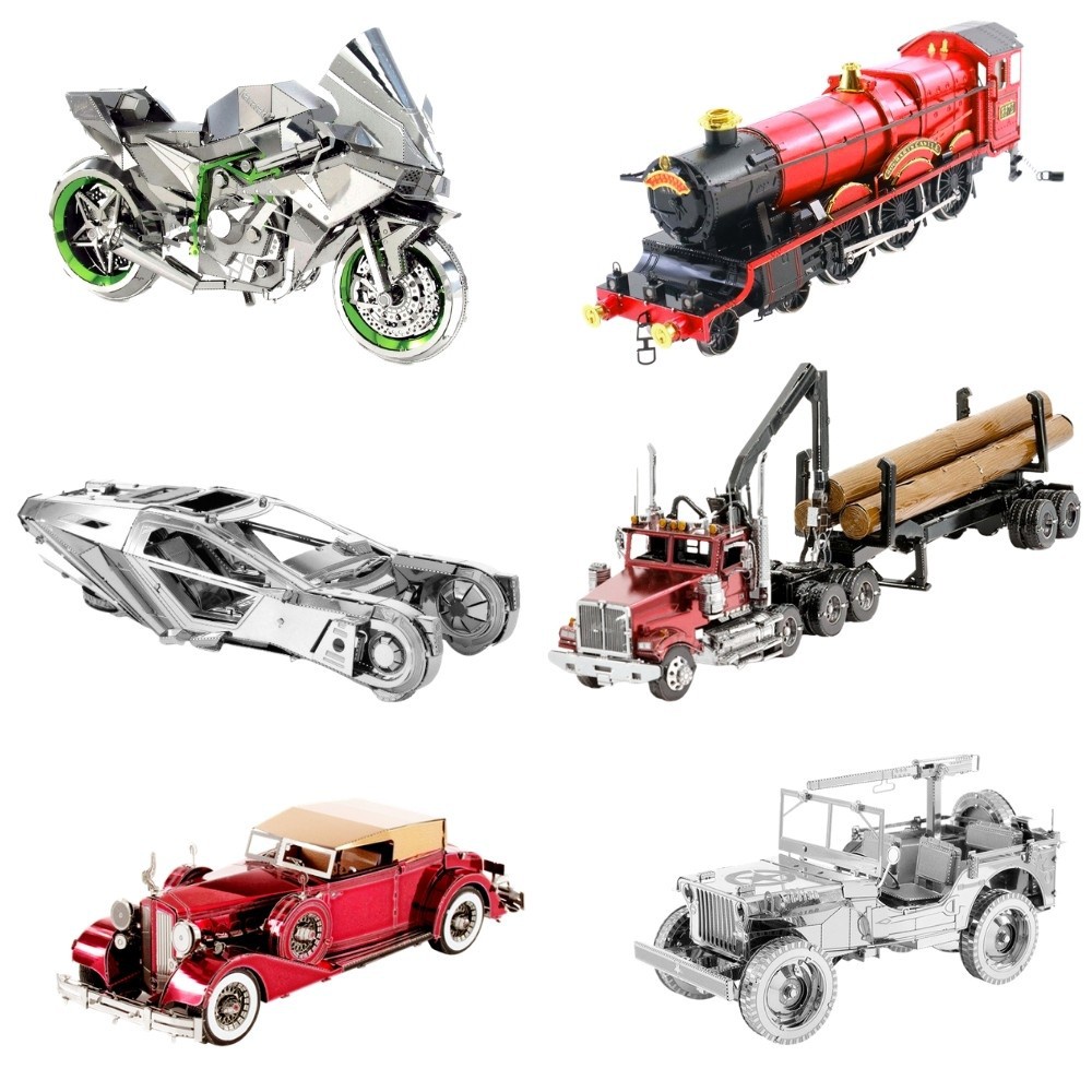 ☫△✆Mô Hình Kim Loại 3D Lắp Ráp Xe Kawasaki H2R, Lửa Hogwarts Express, Willys MB Jeep, Western Star, Blade Runner 2049
