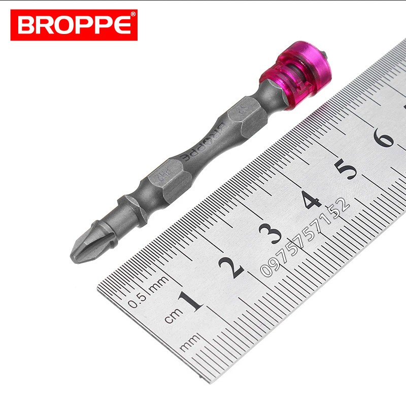 Bộ 5 mũi vít 4 cạnh có nam châm trợ lực PH2 dài 65mm BROPPE, đầu mũi bắn vít Bake có vòng giới hạn nam châm siêu hít