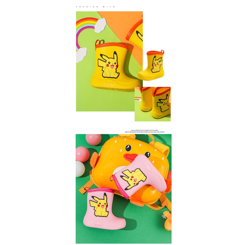 CATIMINI Giày Bốt Đi Mưa Chống Thấm Nước Họa Tiết Hoạt Hình Pikachu Dễ Thương Cho Bé