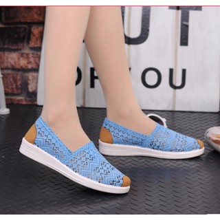 Giày Slip On Ren Lưới Nữ Đế Trắng