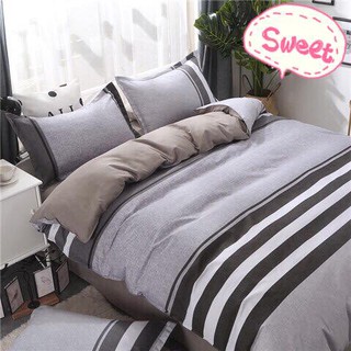set chăn ga poly cotton xám sọc