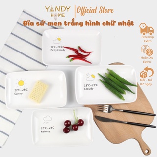 Mua Đĩa gốm sứ YANDY HOME D02 hình chữ nhật men trắng bóng nhiều họa tiết dùng được trong lò vi sóng