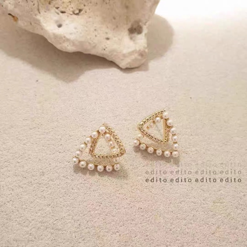 bông tai hình tim đôi đính đá và châu siêu sang chảnh