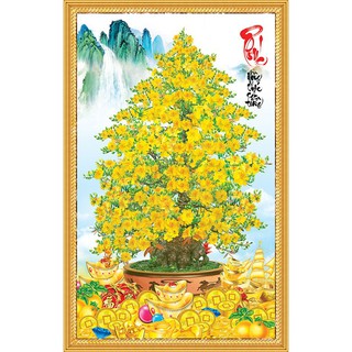 Tranh dán tường 3D VTC Chậu hoa mai chữ Phúc trang trí tết MAI-002