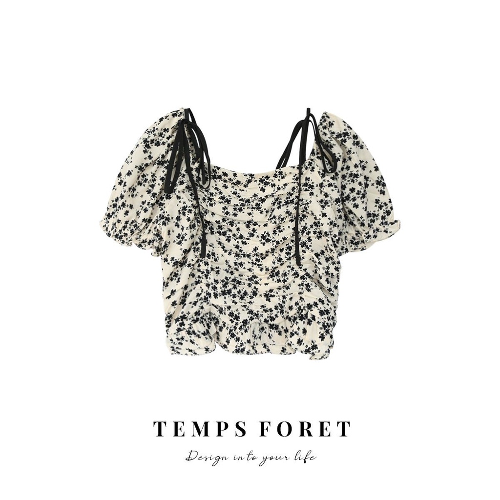 Áo Voan Hoa Tay Phồng Dáng Ngắn Phong Cách Pháp Thời Trang Mùa Hè Mới Cho Nữ Mm2021