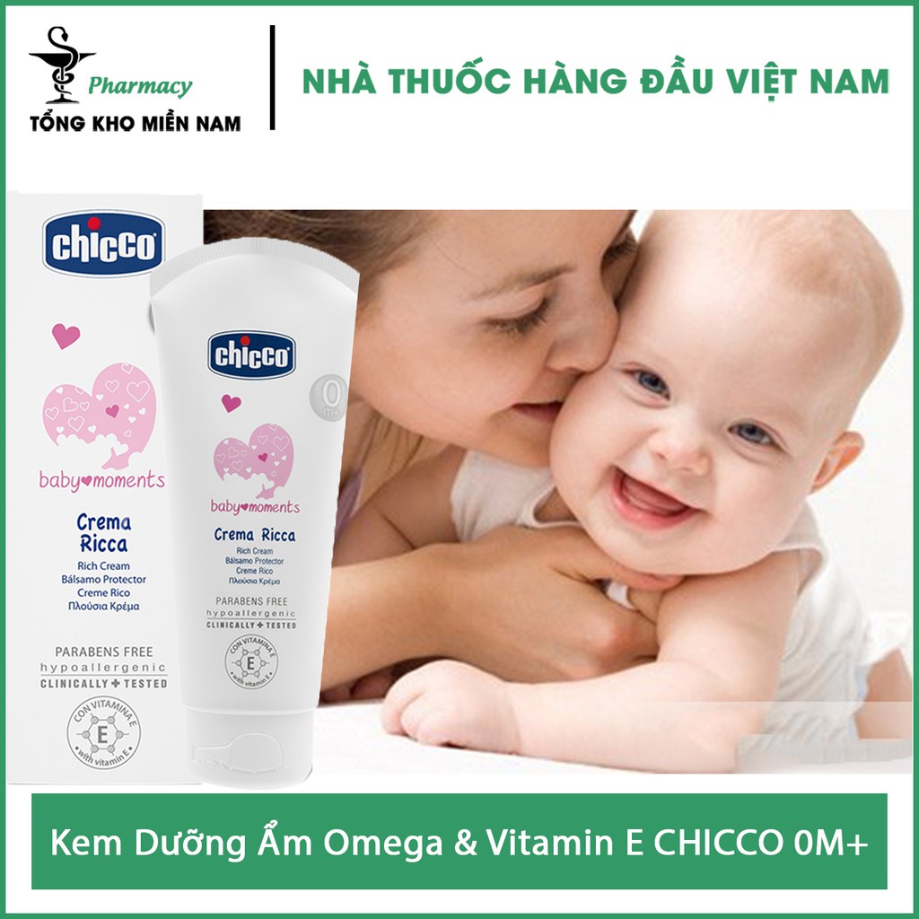 Kem Dưỡng Ẩm Omega & Vitamin E CHICCO 0M+ - Ngăn Ngừa Tình Trạng Khô Nẻ Da - Chai 100ml - Tổng Kho MiềnNam