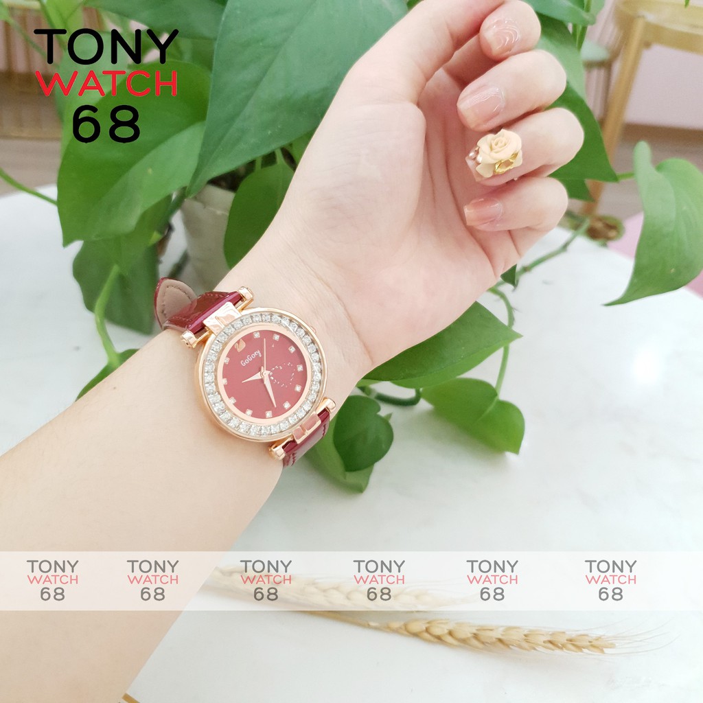 Đồng hồ nữ Gogoey đẹp dây da đỏ mặt ngọc thiên nga chống nước chính hãng Tony Watch 68