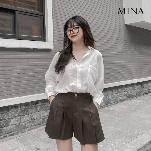 Áo sơ mi trắng nữ kiểu form rộng basic, chất đũi, tay dài/ Áo somi trắng  công sở mỏng, thời trang ulzzang | BigBuy360 - bigbuy360.vn