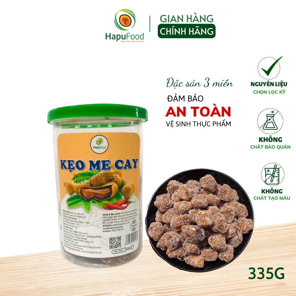 Kẹo me cay hộp 335G Hapufood, vị chua cay thơm ngon, đảm bảo ATVSTP