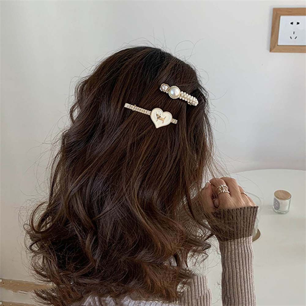 Kẹp tóc hình học đính ngọc trai giọt nước phong cách Hàn Quốc cho nữ