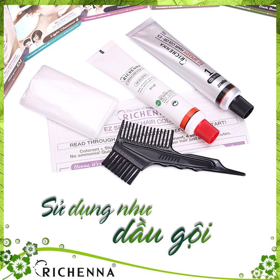 Thuốc nhuộm tóc phủ bạc thảo dược dạng gội Richenna EZ Speedy Hair Color-EX Hàn Quốc 60G