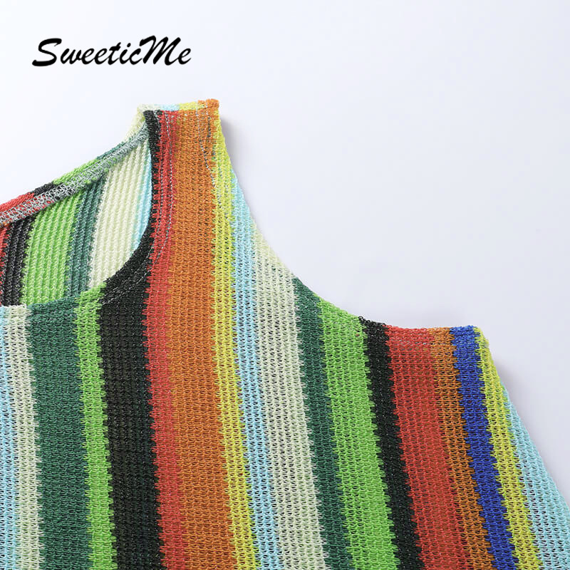 Đầm SweeticMe dáng ôm không tay cổ tròn in sọc mới thời trang 2021 cho nữ | BigBuy360 - bigbuy360.vn