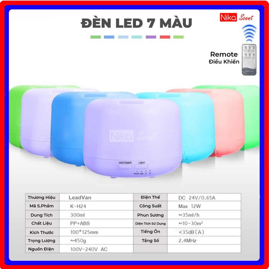 Nikascent Máy xông tinh dầu Trắng Cao Cấp khuếch tán mạnh, phun sương mịn, thơm phòng, khử mùi, cấp ẩm