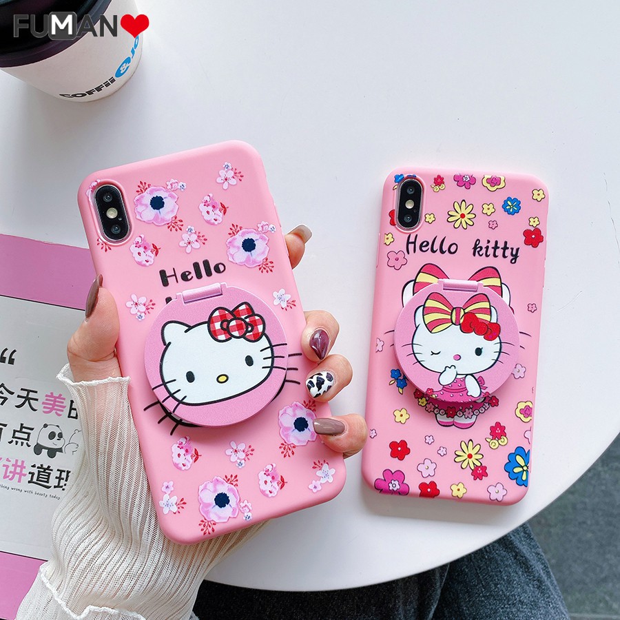 Ốp Lưng Mềm In Hình Mèo Kitty Có Gương Và Dây Đeo Cho Oppo A71 F9 Pro F1 Lite F5 F1S F3 Lite A83 A1