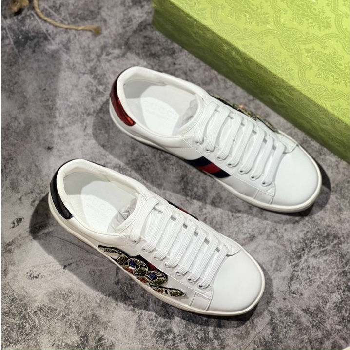 Giày Thể Thao Gucci Embroidered Sneaker, Gucci Rắn Full Phụ kiện.