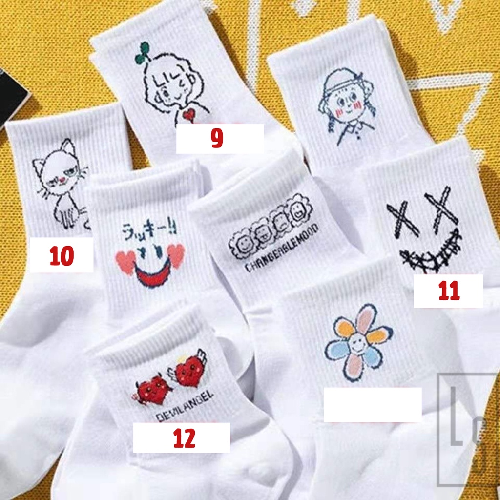 Tất Cổ Trung Họa Tiết Dễ Thương - Vớ Gân Cổ Trung Unisex Hàn Quốc