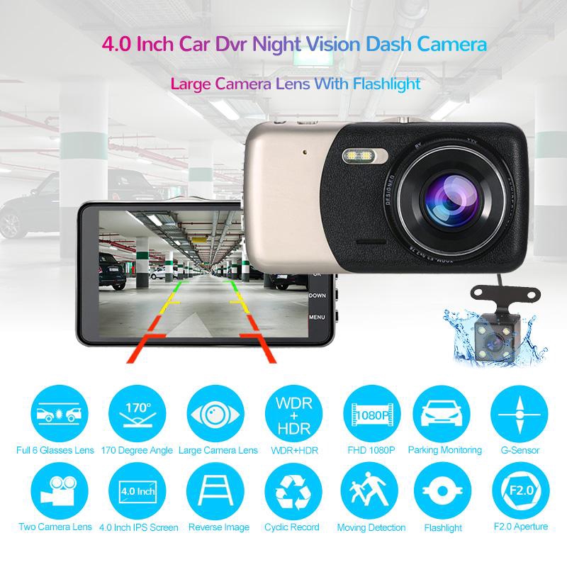 Camera hành trình ô tô Ekleva ống kính kép FHD 1080p 4 inch