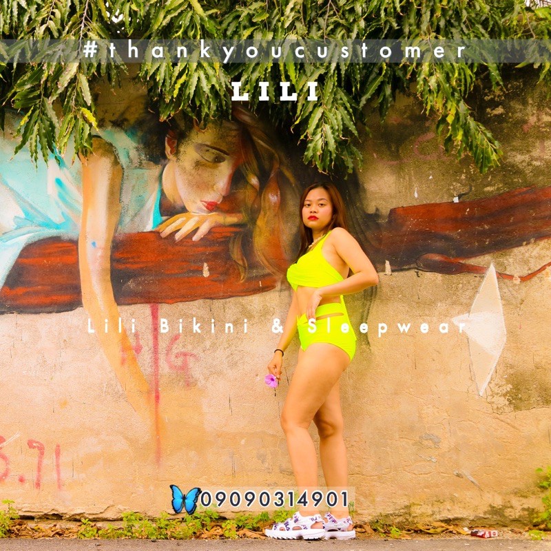 Bikini màu Xanh Neon hot trend Hàn Quốc, bikini 2 mảnh, quần cạp cao giấu bụng, áo ngực nâng sexy chuẩn dáng bộ bơi