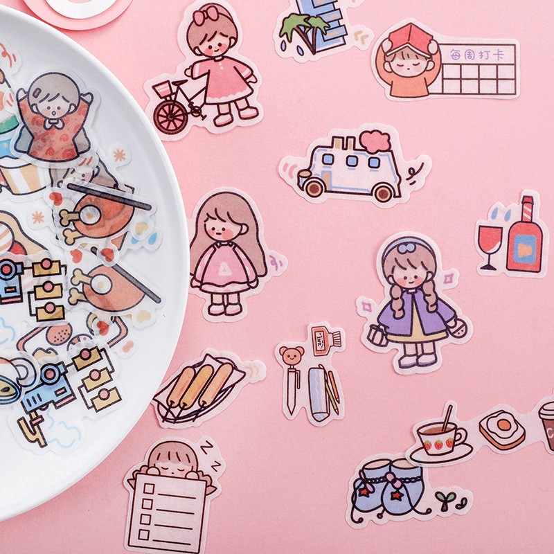 Bộ 40 miếng dán sticker decal lột dán trang trí sổ tay hình cute girl ver3 - VP034