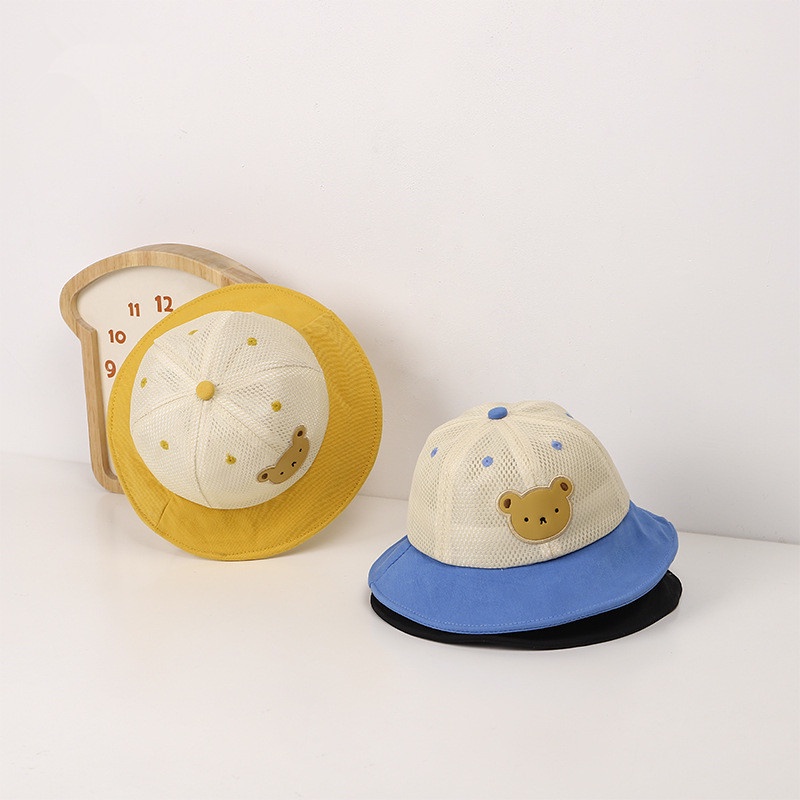 Mũ Tai Bèo Phối Lưới Thoáng Khí Họa Tiết Gấu Hoạt Hình Dễ Thương Cho Bé