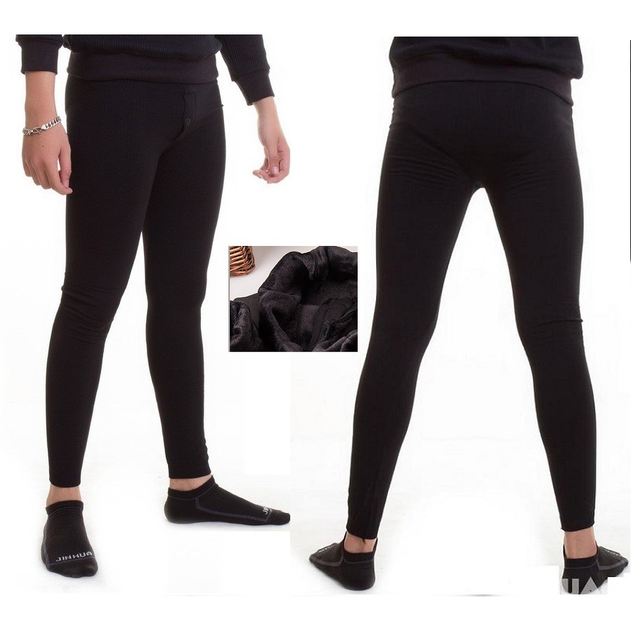 Quần giữ nhiệt nam kiểu legging trần lông dày ấm áp 1 size cho người 55-75kg, co giãn tốt