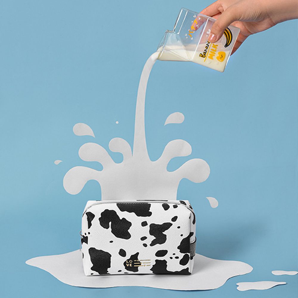 Túi đựng mỹ phẩm bằng da PU chống thấm nước họa tiết bò sữa dễ thương cho nữ BACK2LIFE