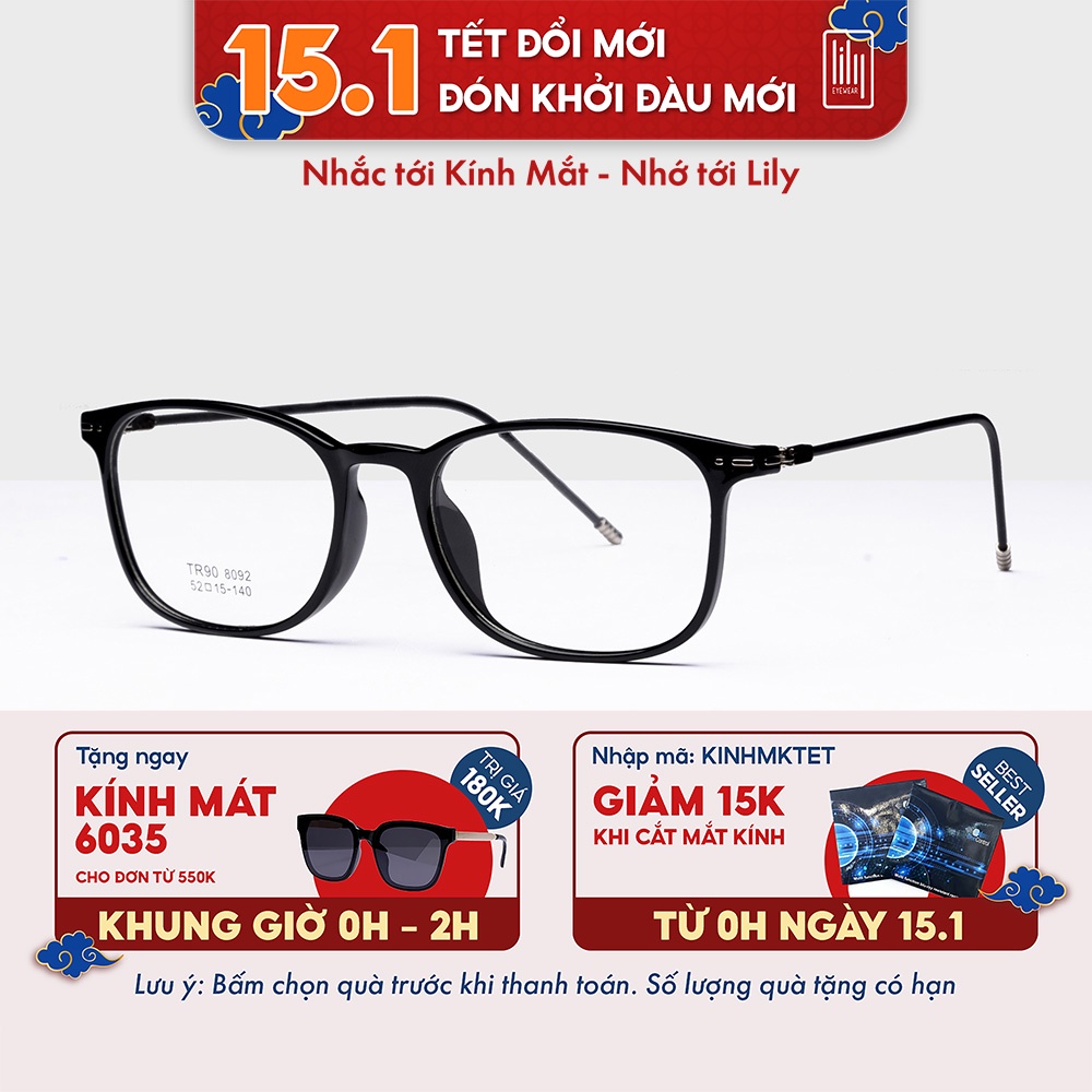 [Mã FARSBR151 giảm 10% đơn 99K] Gọng kính cận nam nữ Lilyeywear nhựa dẻo, mắt tròn vuông, nhiều màu 8092