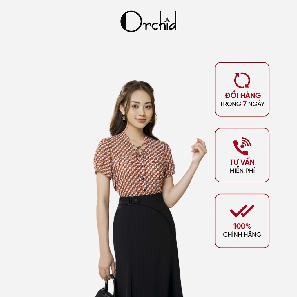 Áo Voan Họa Tiết Thiết Kế Cổ V Dây Chéo Orchid- GH2S137