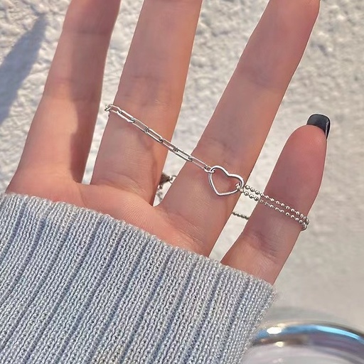 Vòng tay bạc sterling 925 mặt hình trái tim ghép dây xích và dây chuỗi thiết kế nhỏ đơn giản thời trang cá tính cho nữ
