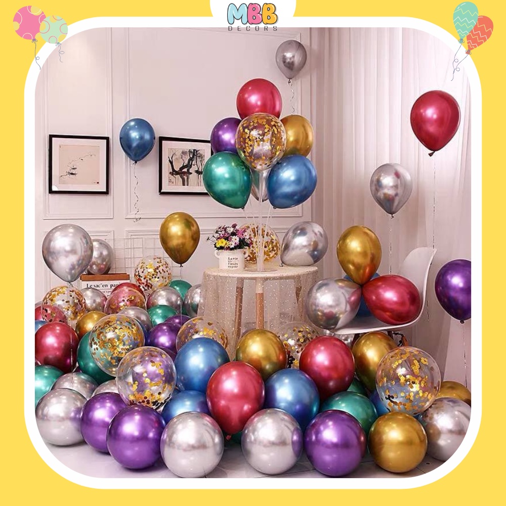 [TPHCM] Bóng Bay Sinh Nhật Chrome Siêu Nhũ 10 Inch, Bóng Trang Trí Sinh Nhật, Đám Cưới, Trung Thu Trăng Rằm