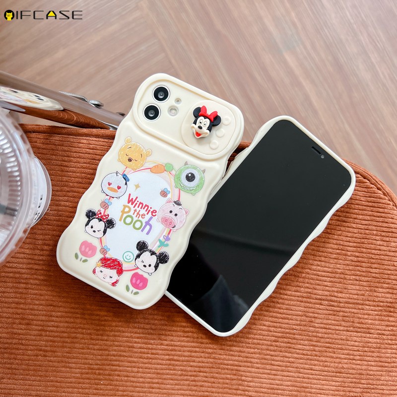 Ốp Điện Thoại Mềm Họa Tiết Gấu Pooh / Chuột Mickey Minnie Có Nắp Trượt Bảo Vệ Camera Cho iPhone 13 12 11 Pro Max XS Max XR X
