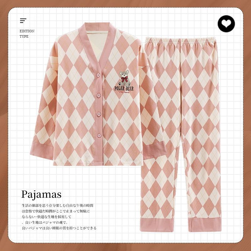 Bộ Đồ Ngủ Tay Dài Dáng Rộng Vải Cotton Thiết Kế Cỡ Lớn Thời Trang Xinh Xắn