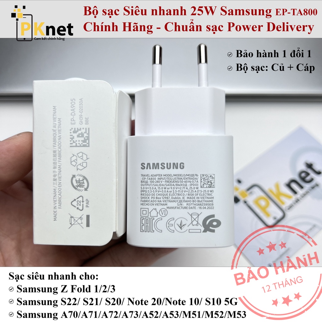 Bộ sạc Samsung 25W Chính Hãng - S22/S21/Note20/S20/Note10/Z Fold/S105G/A52/70/M52