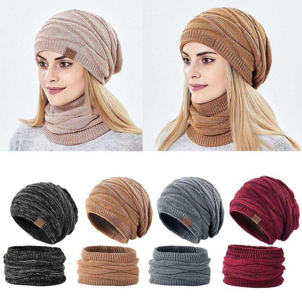 CACTU Set Mũ Len Kèm Khăn Choàng Cổ Giữ Ấm Cho Nam Nữ
