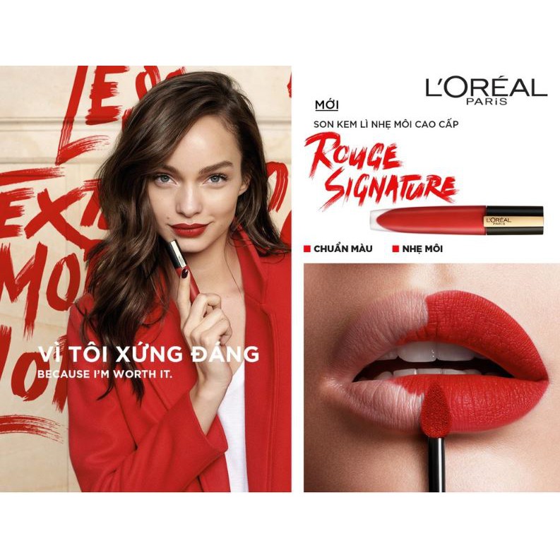 Son Kem Lì Nhẹ Môi, Lên Màu Chuẩn L'Oreal Paris Rouge Signature Matte Liquid Lipstick 7ml | Thế Giới Skin Care