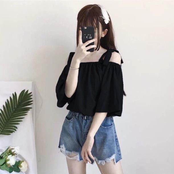 Áo trễ vai cột nơ ulzzang  ྇