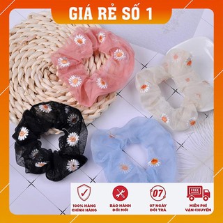 [FREE SHIP - HÀNG SIÊU ĐẸP] - Cột tóc, buộc tóc vải thêu Hoa Cúc Scrunchies