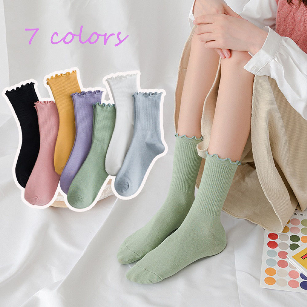 Vớ vải cotton thể thao màu trơn đơn giản mang phong cách Harajuku