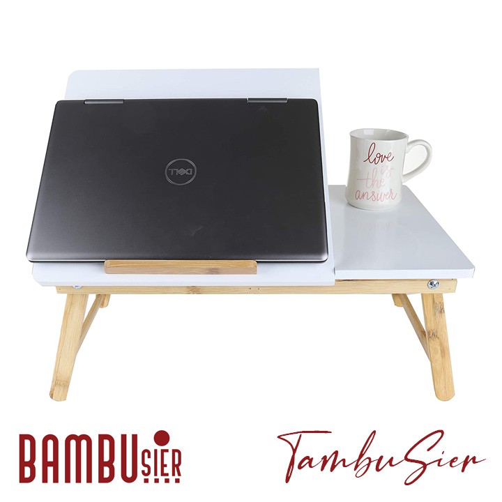 [BAMBOO] Bàn để laptop xếp gọn gỗ tre - mặt bàn nghiêng 5 cấp độ, có ngăn kéo [TABLIX-01 / Trắng]