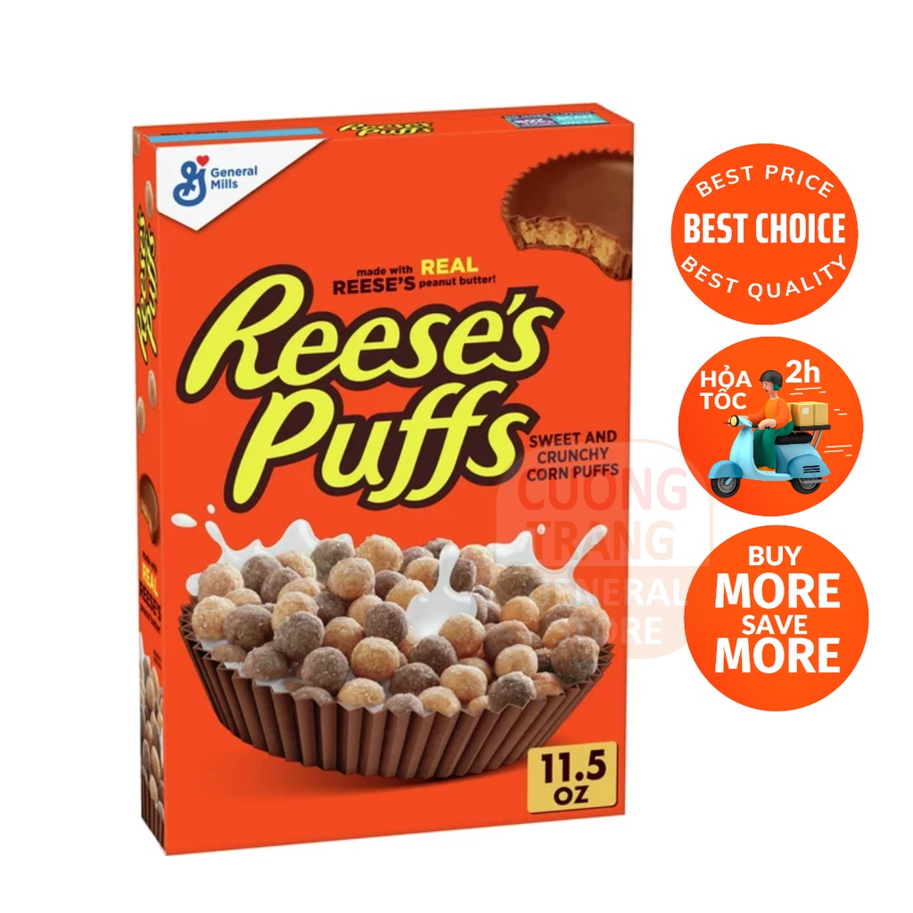 Ngũ cốc đậu phộng Reese's Puffs Chocolatey Peanut Butter Cereal 326g