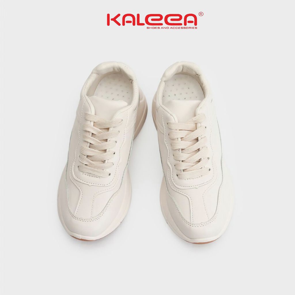 Giày Thể Thao Nữ Sneaker Da Mịn KALEEA T10 Màu Be Đế Cao 5p | BigBuy360 - bigbuy360.vn