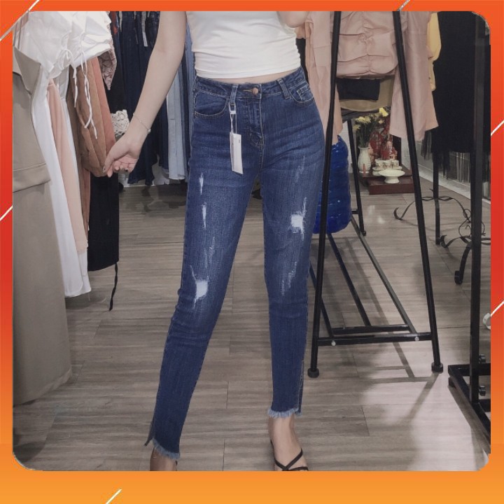Quần jeans nữ, Quần jean nữ lưng cao skinny VNXK cao cấp form ôm dáng chuẩn, sản phẩm giặt máy không
