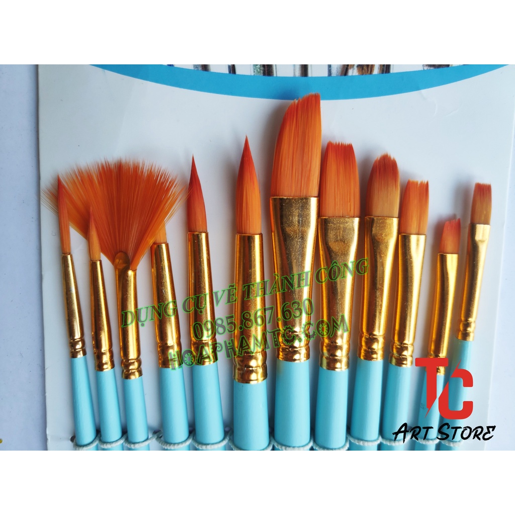 Bộ Cọ 12 Cây Chuyên Dụng Cao Cấp Để Tô Vẽ Tranh Sơn Dầu, Màu Nước, Màu Acrylic