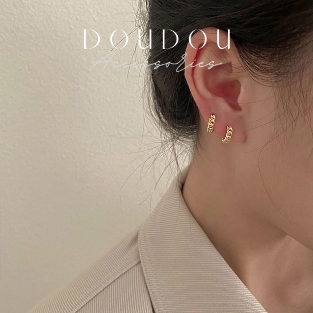 Bông tai nữ tròn chất liệu bạc 925 Doudou Phụ kiện Khuyên hoa tai tròn nữ cá tính phong cách Hàn Quốc thời trang EH006
