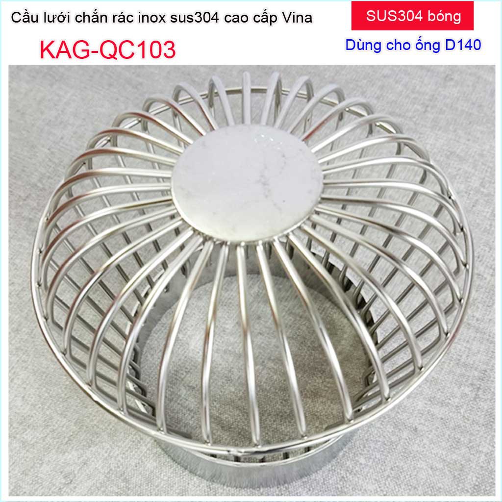 Quả cầu lưới Inox dày D140-168, cầu chắn rác sân thượng thoát nước mưa KAG-QC103 thoát nhanh sử dụng tốt siêu bền